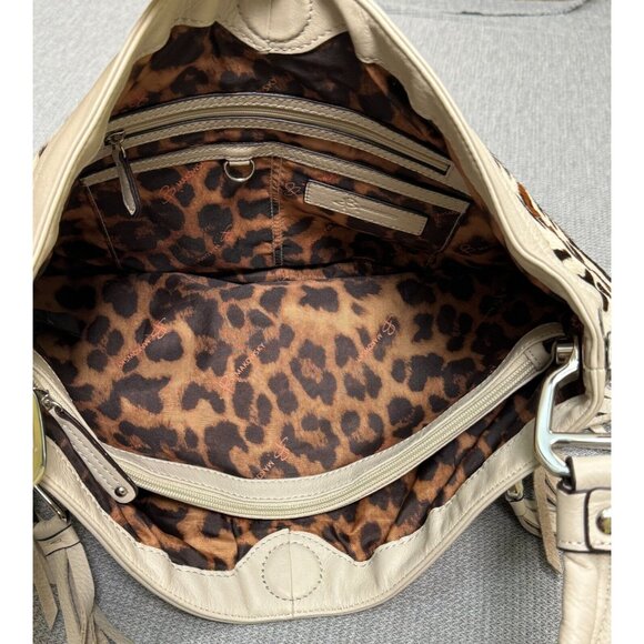 B. Makowsky Calf Hair Leather Leopard Print Handbag With Tassels Fringe Purse - Picture 4 of 10